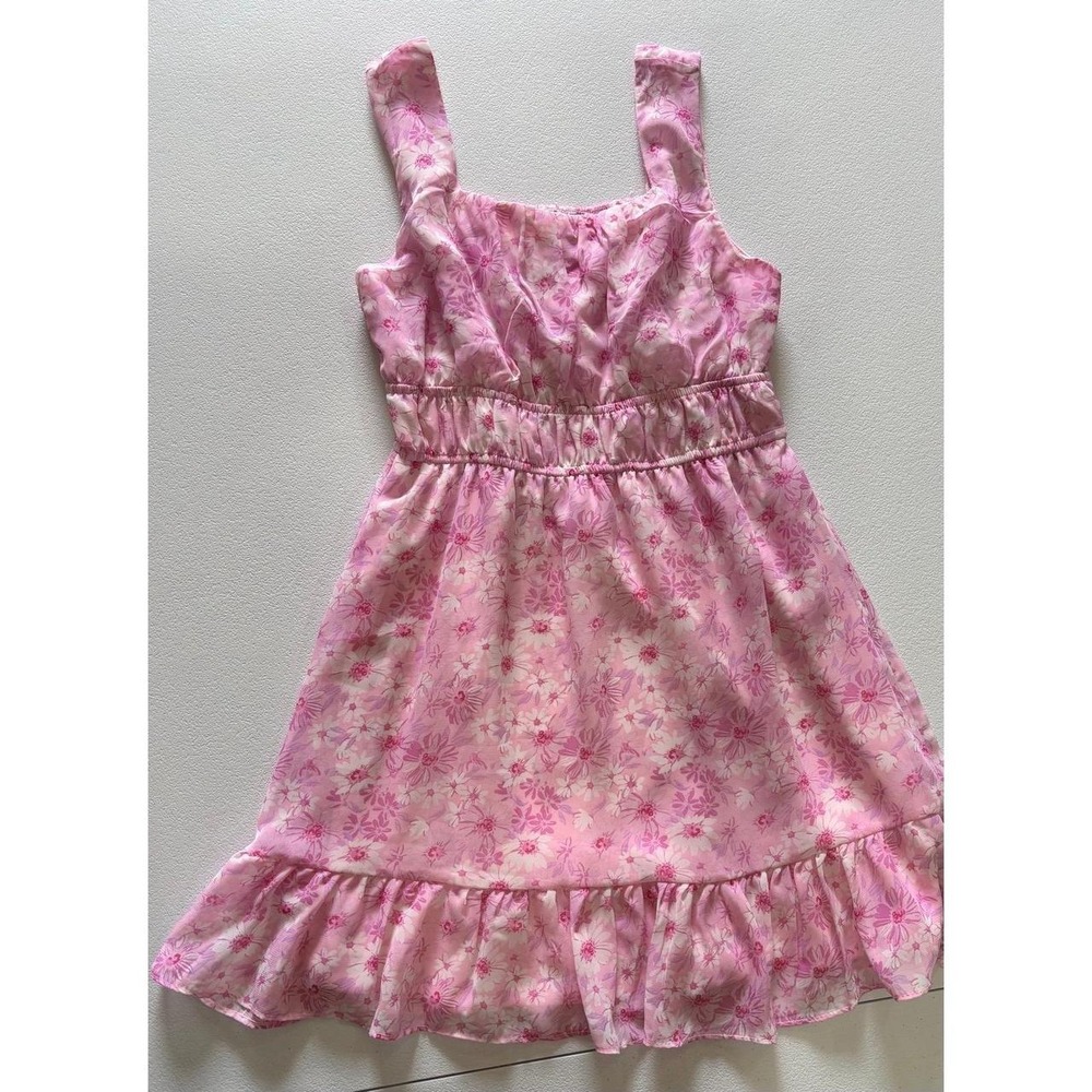 Knitworks Girls Pink Floral Ruffle Dress Size 8 Sleeveless Summer Party Dress